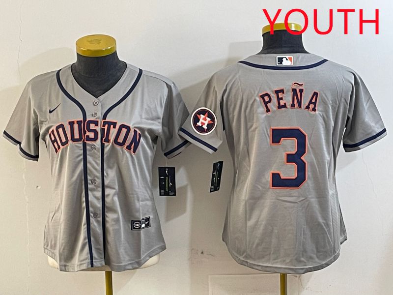 Youth Houston Astros #3 Pena Grey Game 2025 Nike MLB Jersey style 1